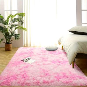 Soft Fluffy Rug Tie Dye Plush Carpet Colorful Plush Rug for Bedroom Guest Room Home Decor Plush Rug, Pink, 4x6ft/ 5x8ft