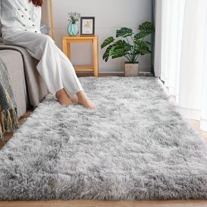 1pc Fluffy Area Rug For Bedroom, Soft Fuzzy Shaggy Rugs For Bedroom, Fluffy Rug For  Room, Shaggy Carpet For Living Room With Non-Slip Bottom, Light Grey Rug