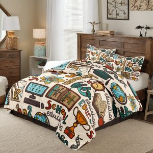 Christmas Gift School Geography Mathematics Education Bedding Set 3-Piece Set Bedroom Bedding Set Smooth, Soft And Lightweight Set Suitable For All Seasons