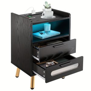 Modern High Gloss LED Nightstand with 2 or 3 Drawers for Bedroom