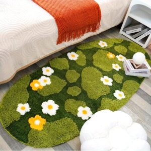 3D Floral Fluzzy Rugs 40''x20'', Soft Plush Moss Rug Carpet for Girls Bedroom Shag Bath Mat-Non-Slip Plant Plant Area Rugs (Green, 64''x30'')